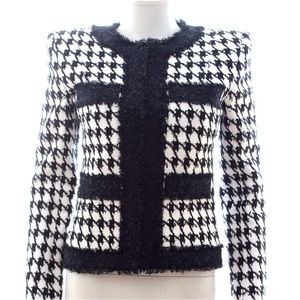 BALMAIN black white houndstooth tweed 4 pocket padded cropped jacket FR42